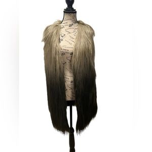 Lisa Rinna Collection brown faux fur long vest Size L